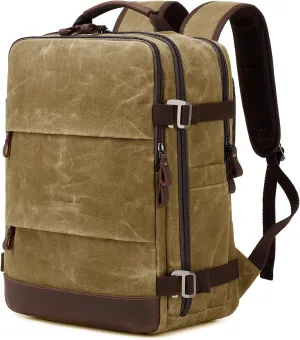 Travel Backpack for Men Carry On Backpack Flight Approved Personal Item Backpack, 17 inch Laptop Backpack Casual Daypack Weekender Business Hiking Backpack, Brown