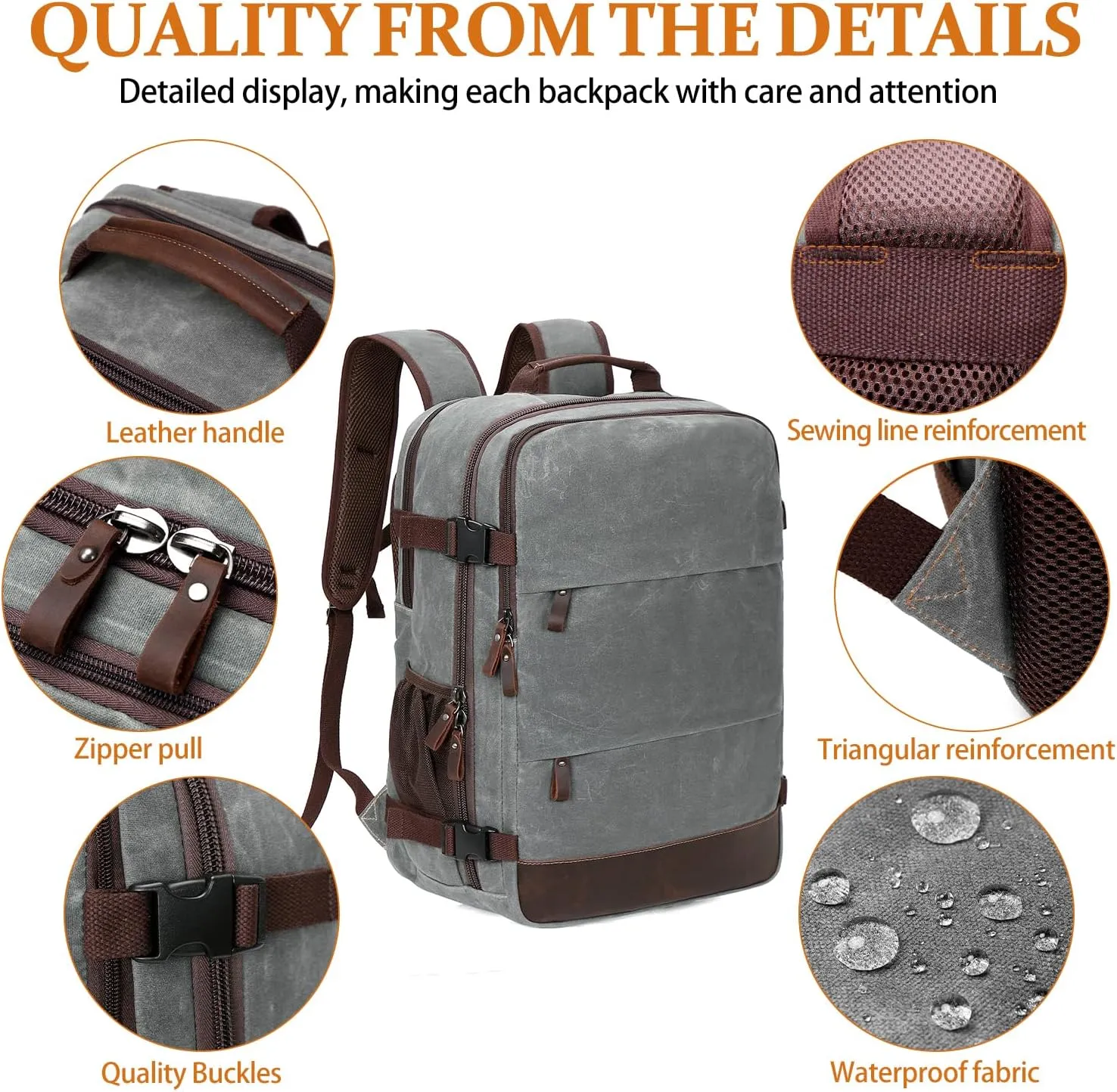Travel Backpack for Men Carry On Backpack Flight Approved Personal Item Backpack, 18.4 inch Laptop Backpack Casual Daypack Weekender Business Hiking Backpack, Gray