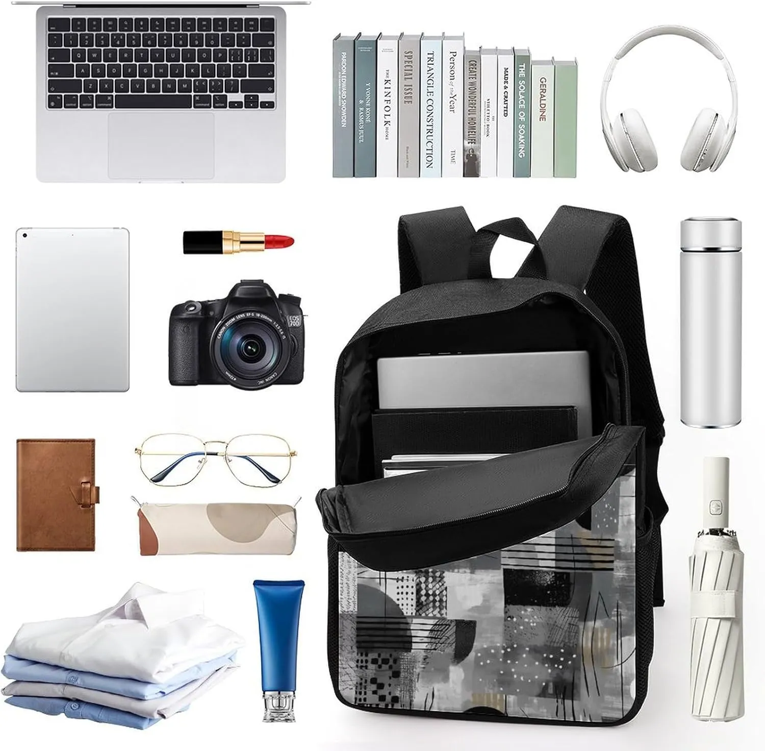 Travel Backpack for Men Women Daypack Black And White Pattern Laptop Backpack Computer Bag Business Work Bag for Work