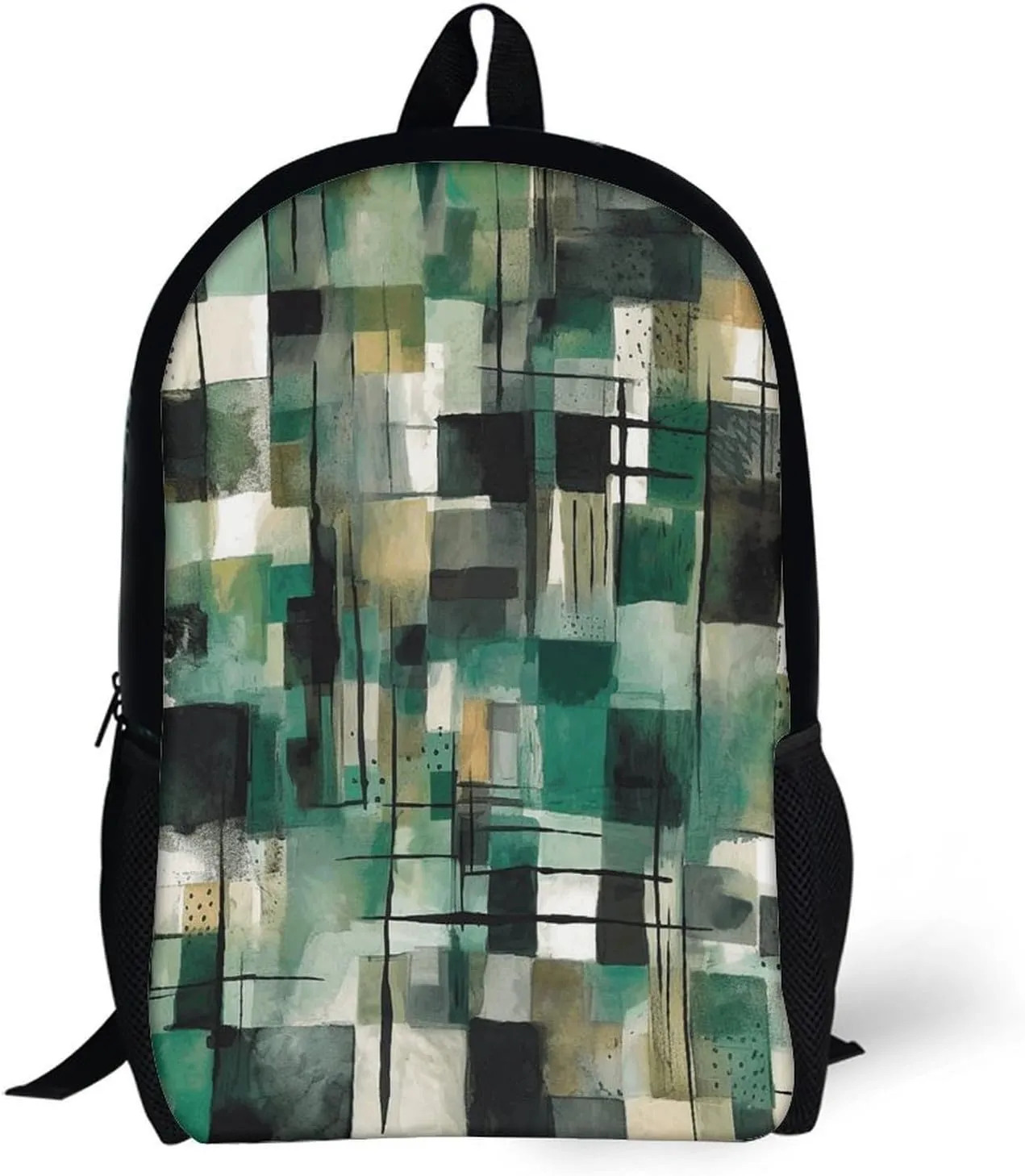 Travel Backpack for Men Women Daypack Green Square Pattern Laptop Backpack Computer Bag Business Work Bag for Work