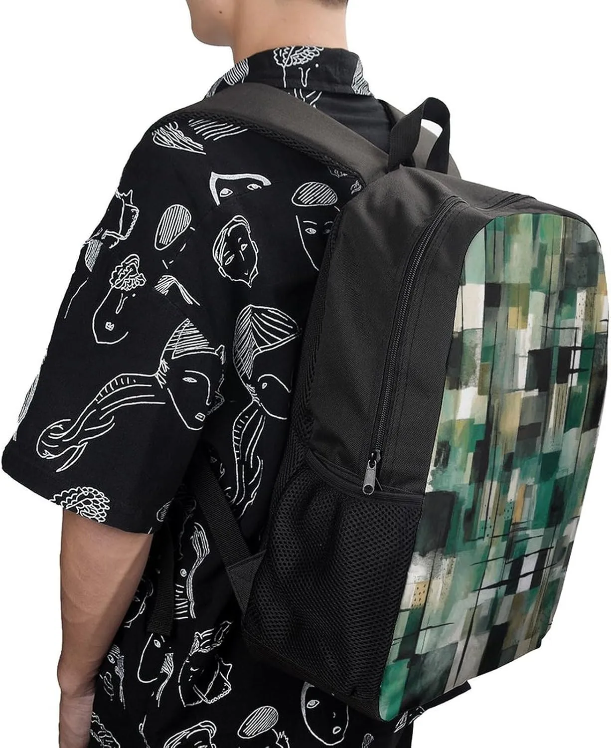Travel Backpack for Men Women Daypack Green Square Pattern Laptop Backpack Computer Bag Business Work Bag for Work