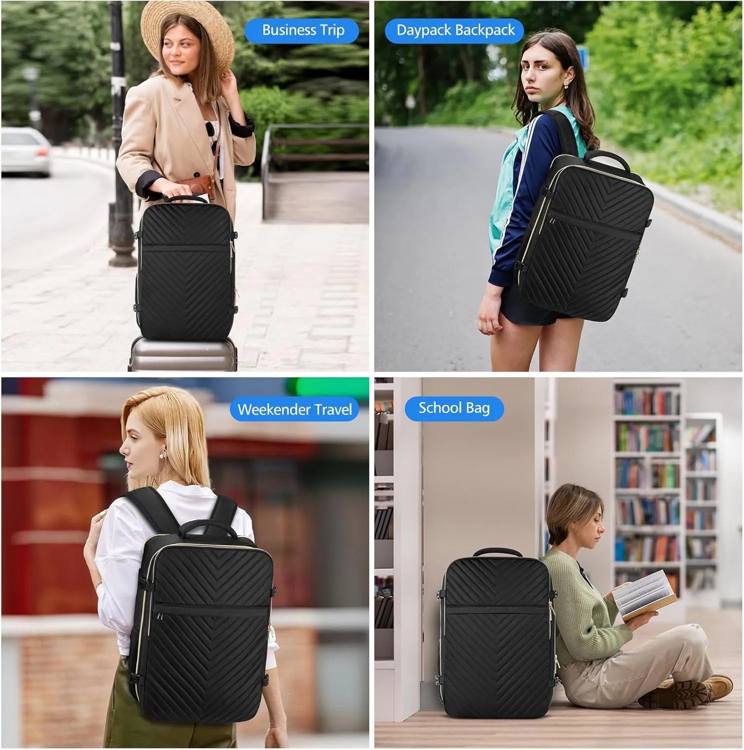 Travel Backpack for Women, Flight Approved Carry On Backpack for Airplanes, Large 40L Suitcase Backpacks Lightweight Luggage Bags Fit 17 Inch Laptop, Black
