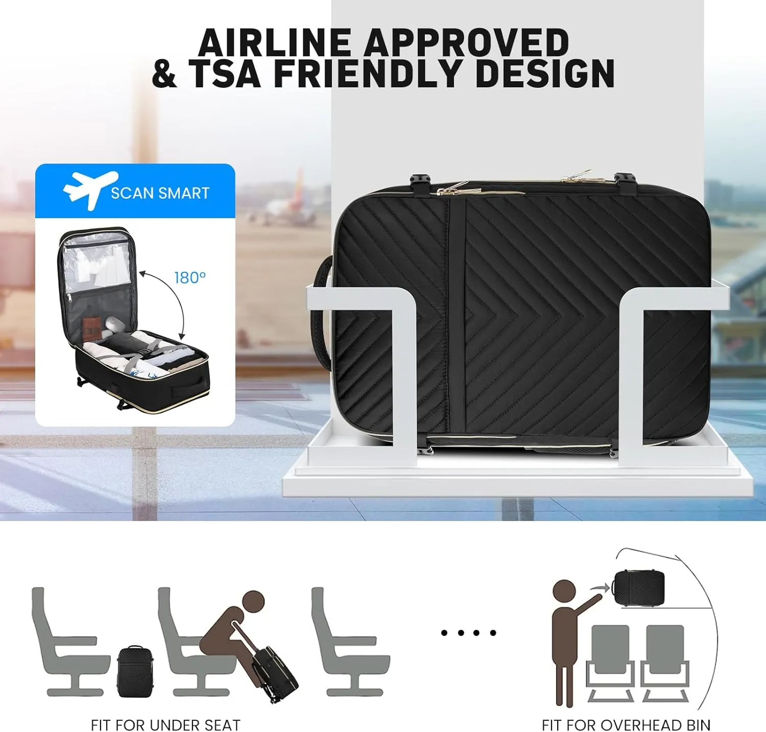 Travel Backpack for Women, Flight Approved Carry On Backpack for Airplanes, Large 40L Suitcase Backpacks Lightweight Luggage Bags Fit 17 Inch Laptop, Black