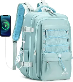 Travel Backpack for Women Men 17 Inch Laptop Backpacks with USB Port Carry on Bag Airline Approved Large College School Bookbags Waterproof Work Business Sport Rucksack Casual Daypack (Green)