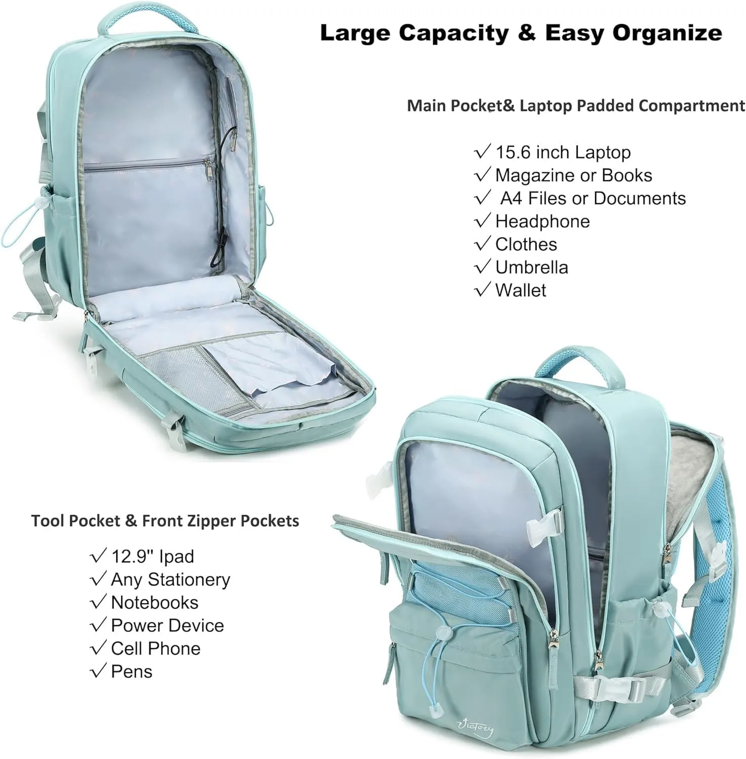 Travel Backpack for Women Men 17 Inch Laptop Backpacks with USB Port Carry on Bag Airline Approved Large College School Bookbags Waterproof Work Business Sport Rucksack Casual Daypack (Green)