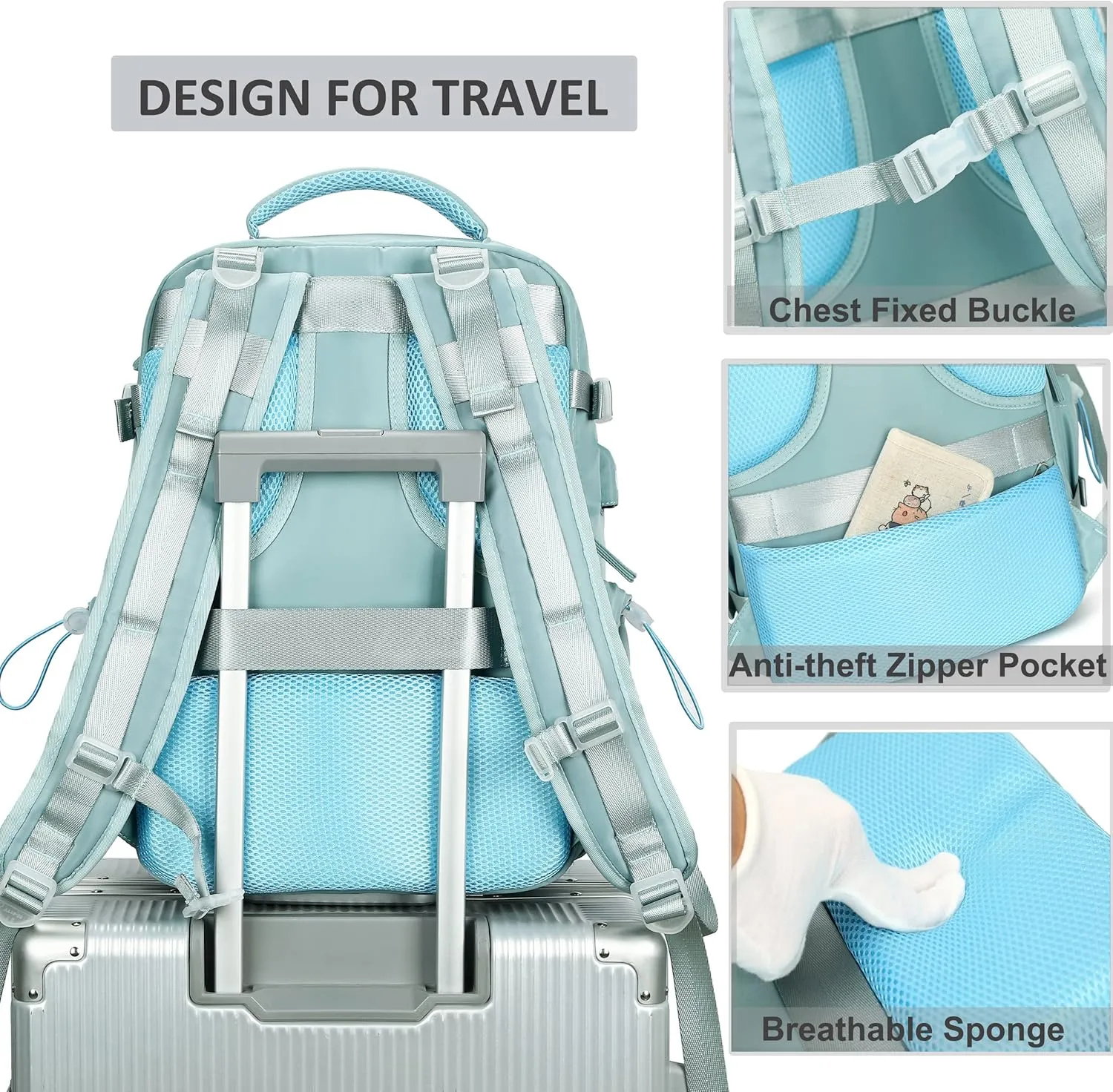 Travel Backpack for Women Men 17 Inch Laptop Backpacks with USB Port Carry on Bag Airline Approved Large College School Bookbags Waterproof Work Business Sport Rucksack Casual Daypack (Green)