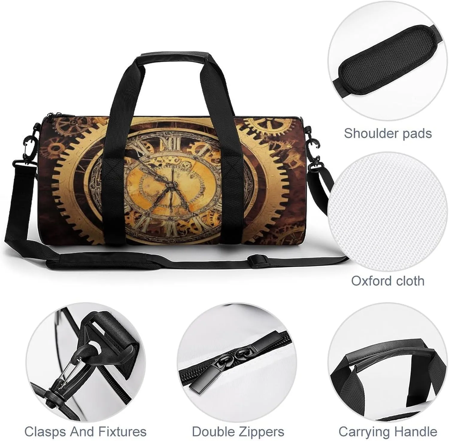 Travel Duffel Bag for Men Women, Foldable Lightweight Gym Yoga Bag with Wet Pocket Cool Steampunk Gears Sport Handbag