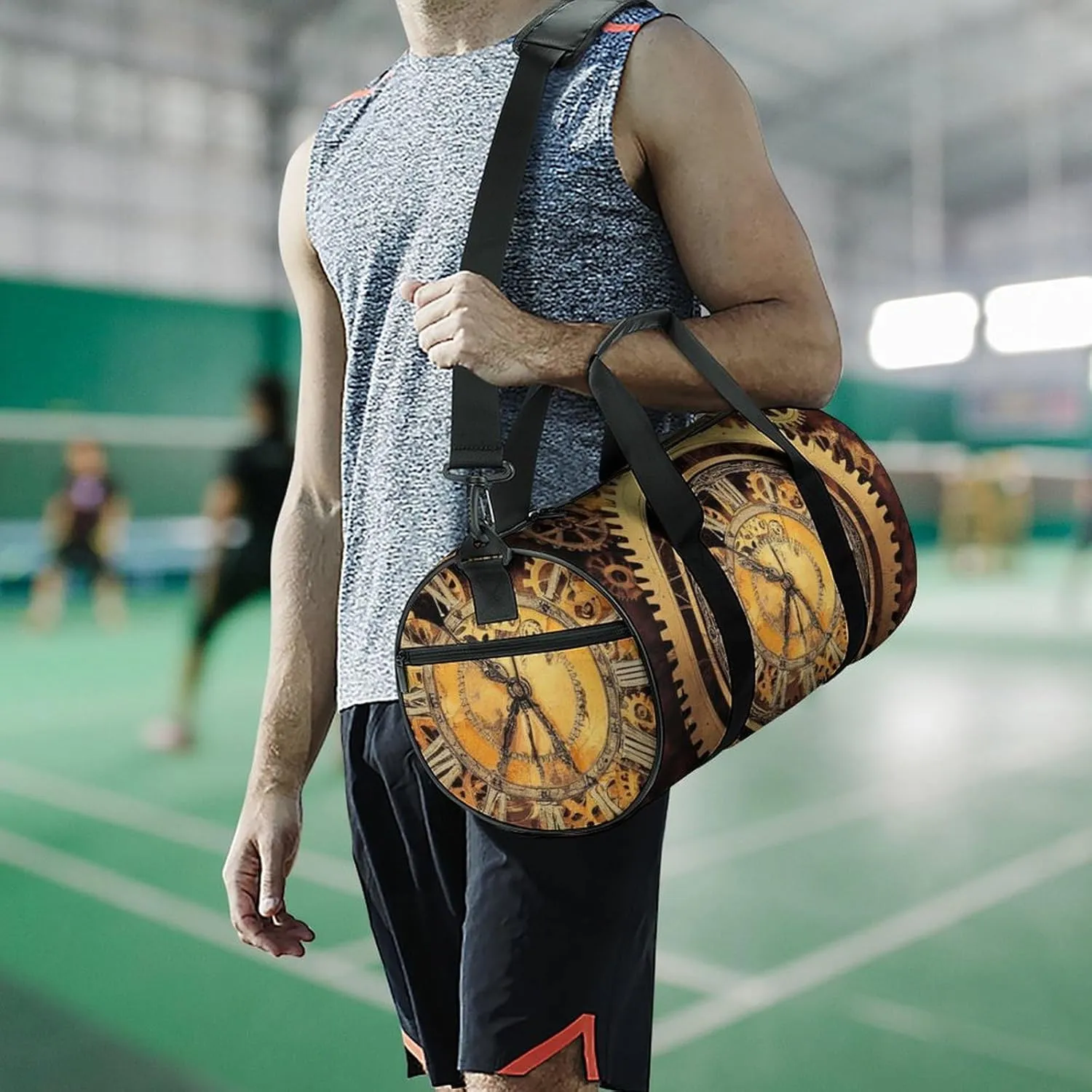 Travel Duffel Bag for Men Women, Foldable Lightweight Gym Yoga Bag with Wet Pocket Cool Steampunk Gears Sport Handbag