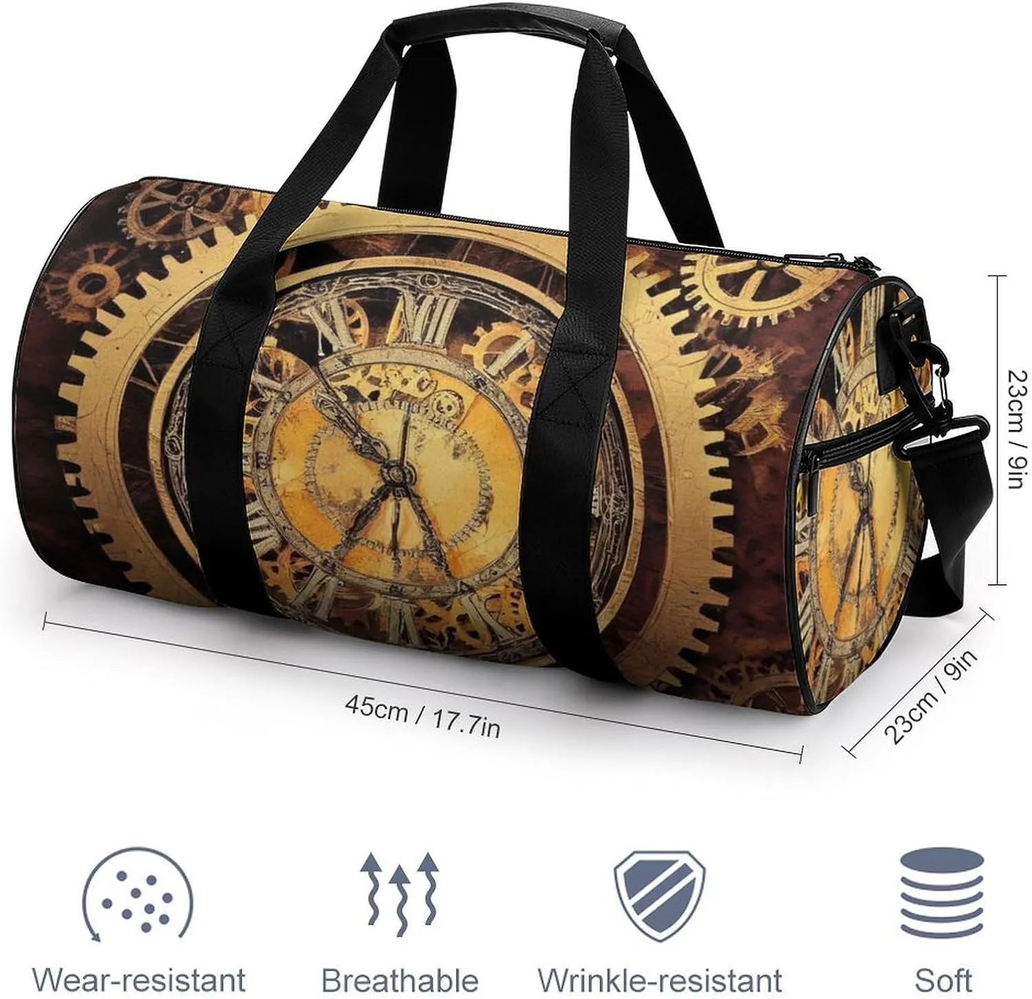 Travel Duffel Bag for Men Women, Foldable Lightweight Gym Yoga Bag with Wet Pocket Cool Steampunk Gears Sport Handbag