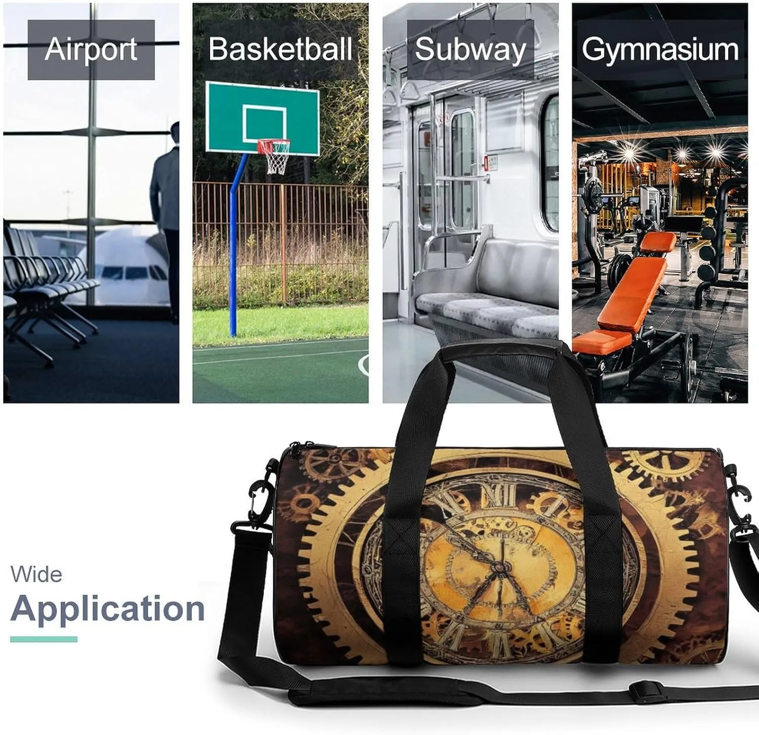 Travel Duffel Bag for Men Women, Foldable Lightweight Gym Yoga Bag with Wet Pocket Cool Steampunk Gears Sport Handbag