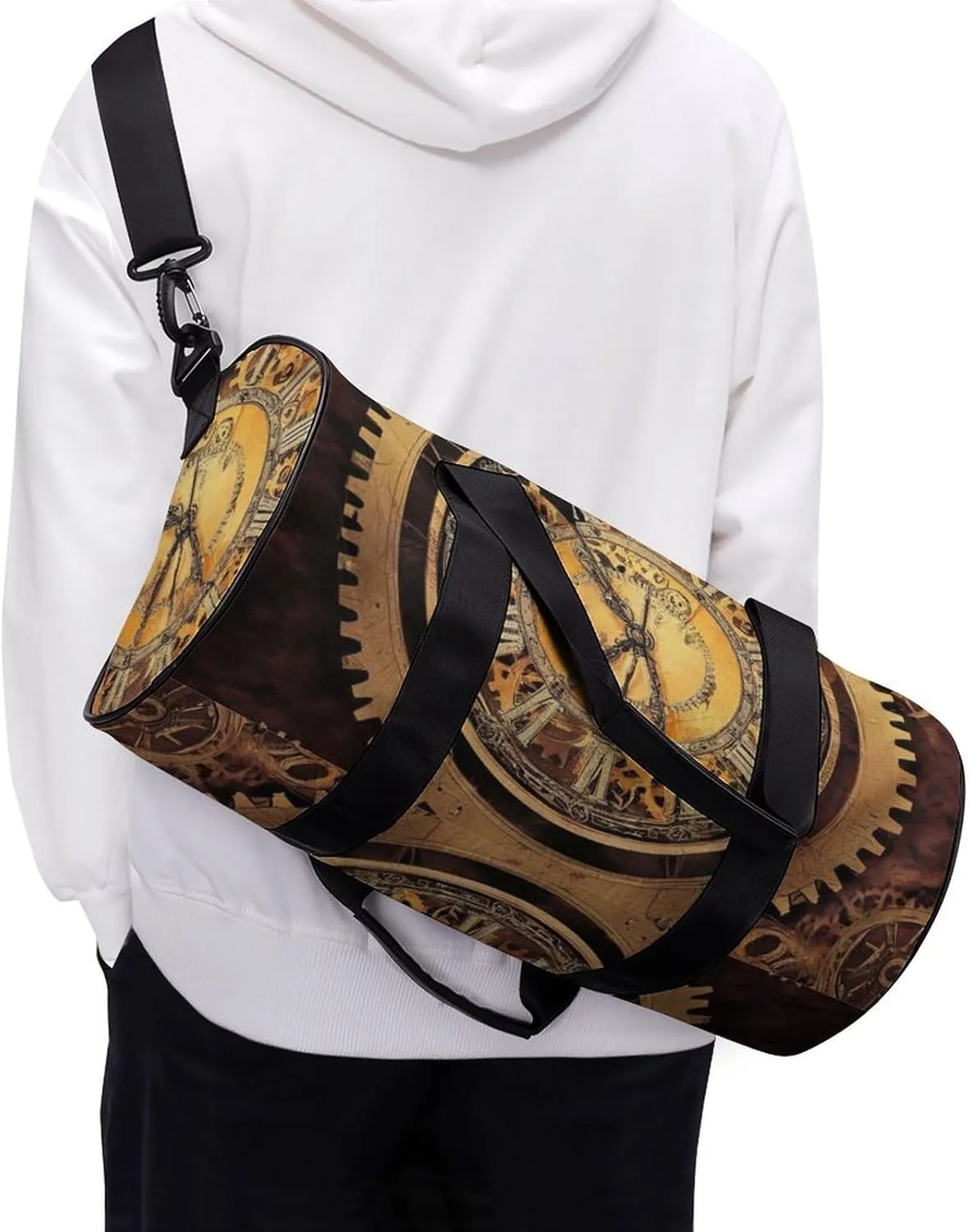 Travel Duffel Bag for Men Women, Foldable Lightweight Gym Yoga Bag with Wet Pocket Cool Steampunk Gears Sport Handbag
