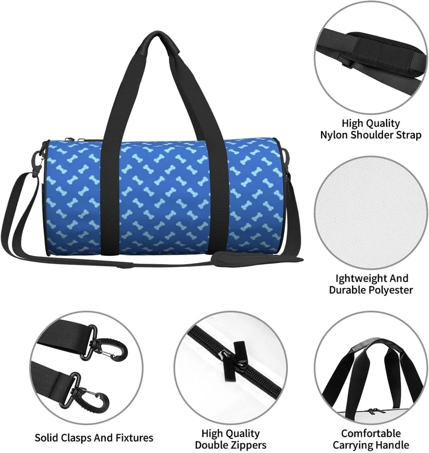 Travel Duffle Bag for Men Women, Bones Blue Duffle Bags for Sport Gym Overnight Luggage