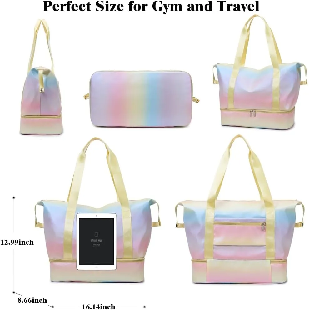 Travel Duffle Bag for Women Sturdy Weekender Bags with Bottom Shoes Compartment Waterproof Overnight Tote Bag with Wet Pocket (Blue)