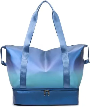 Travel Duffle Bag for Women Sturdy Weekender Bags with Bottom Shoes Compartment Waterproof Overnight Tote Bag with Wet Pocket (Blue)