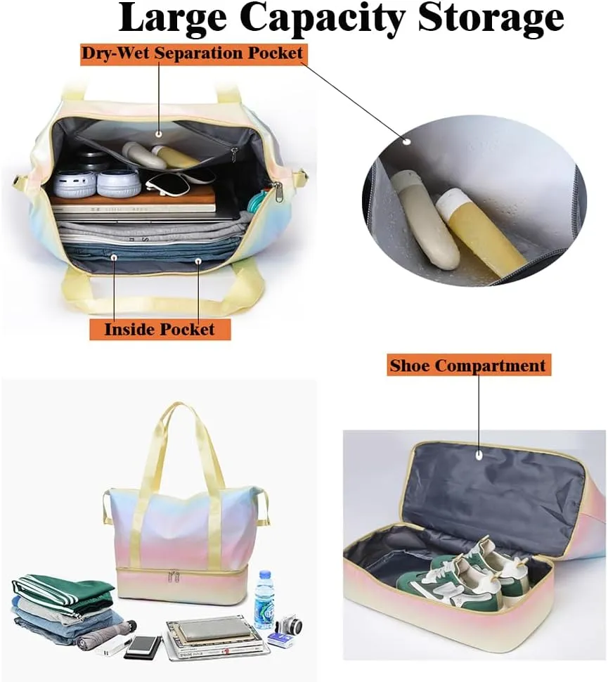Travel Duffle Bag for Women Sturdy Weekender Bags with Bottom Shoes Compartment Waterproof Overnight Tote Bag with Wet Pocket (Blue)