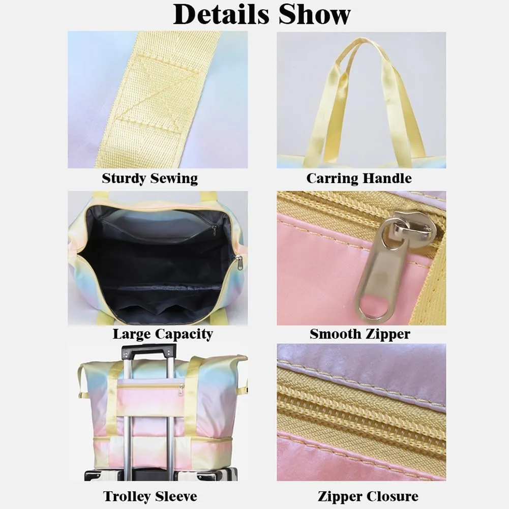 Travel Duffle Bag for Women Sturdy Weekender Bags with Bottom Shoes Compartment Waterproof Overnight Tote Bag with Wet Pocket (Yellow)