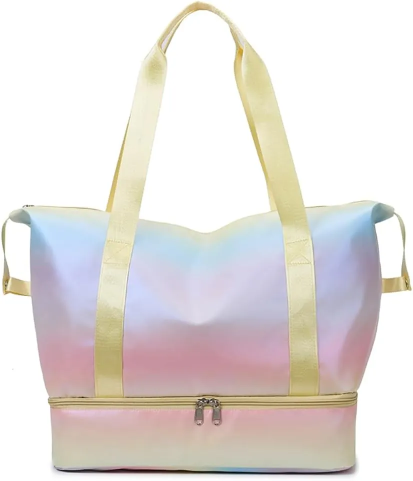 Travel Duffle Bag for Women Sturdy Weekender Bags with Bottom Shoes Compartment Waterproof Overnight Tote Bag with Wet Pocket (Yellow)