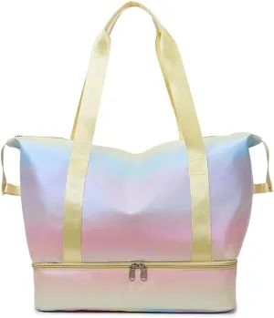 Travel Duffle Bag for Women Sturdy Weekender Bags with Bottom Shoes Compartment Waterproof Overnight Tote Bag with Wet Pocket (Yellow)
