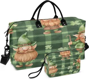 Travel Duffle Bag, Saint Patrick's Day Gnome1 Gym Bag with Storage Bag Weekender Overnight Bag for Men Women Trip Sports Yoga
