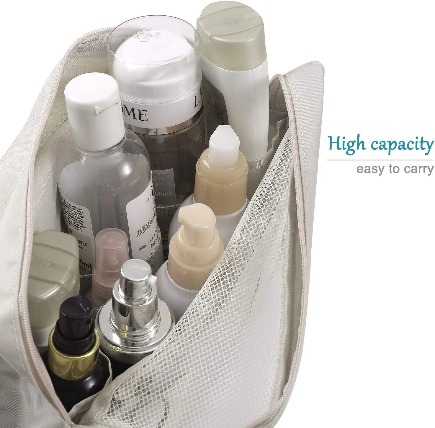Trawila Travel Hanging Toiletry Bag Cosmetic Bag Makeup Organizers for Men & Women with Sturdy Hook (Beige)
