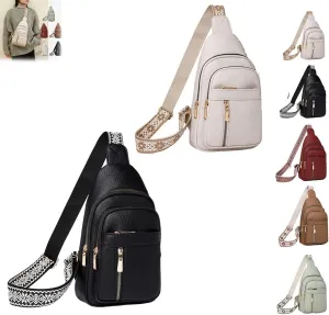 Treadcrck Women's Fashion Casual Solid Color Crossbody Bag, Comfortable Freely Adjustable Chest Bag, Versatile Soft Leather Shoulder Bag, Multi-Compartment Design Small and Portable(White Black)