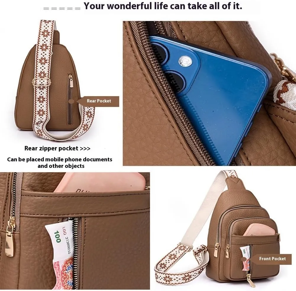 Treadcrck Women's Fashion Casual Solid Color Crossbody Bag, Multi-Compartment Design Small and Portable(White Khaki)
