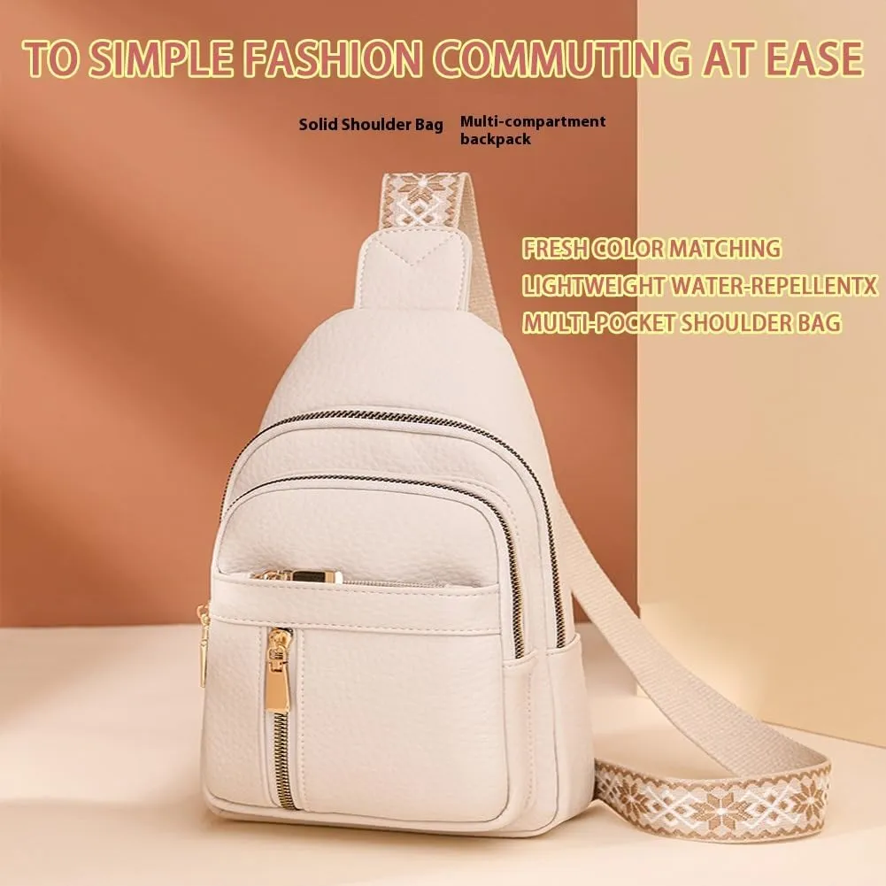 Treadcrck Women's Fashion Casual Solid Color Crossbody Bag, Multi-Compartment Design Small and Portable(White Khaki)