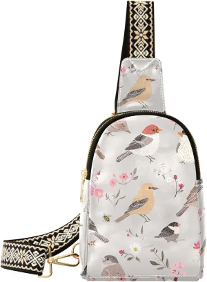 trendy House Sparrow Birds Silver hiking fanny pack sturdy small sling bag for travel