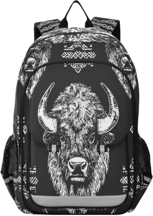 Tribal Totem Bison Head Backpack for Boys Girls Elementary School Bag Kids Bookbag Travel Rucksack With Reflective Stripes