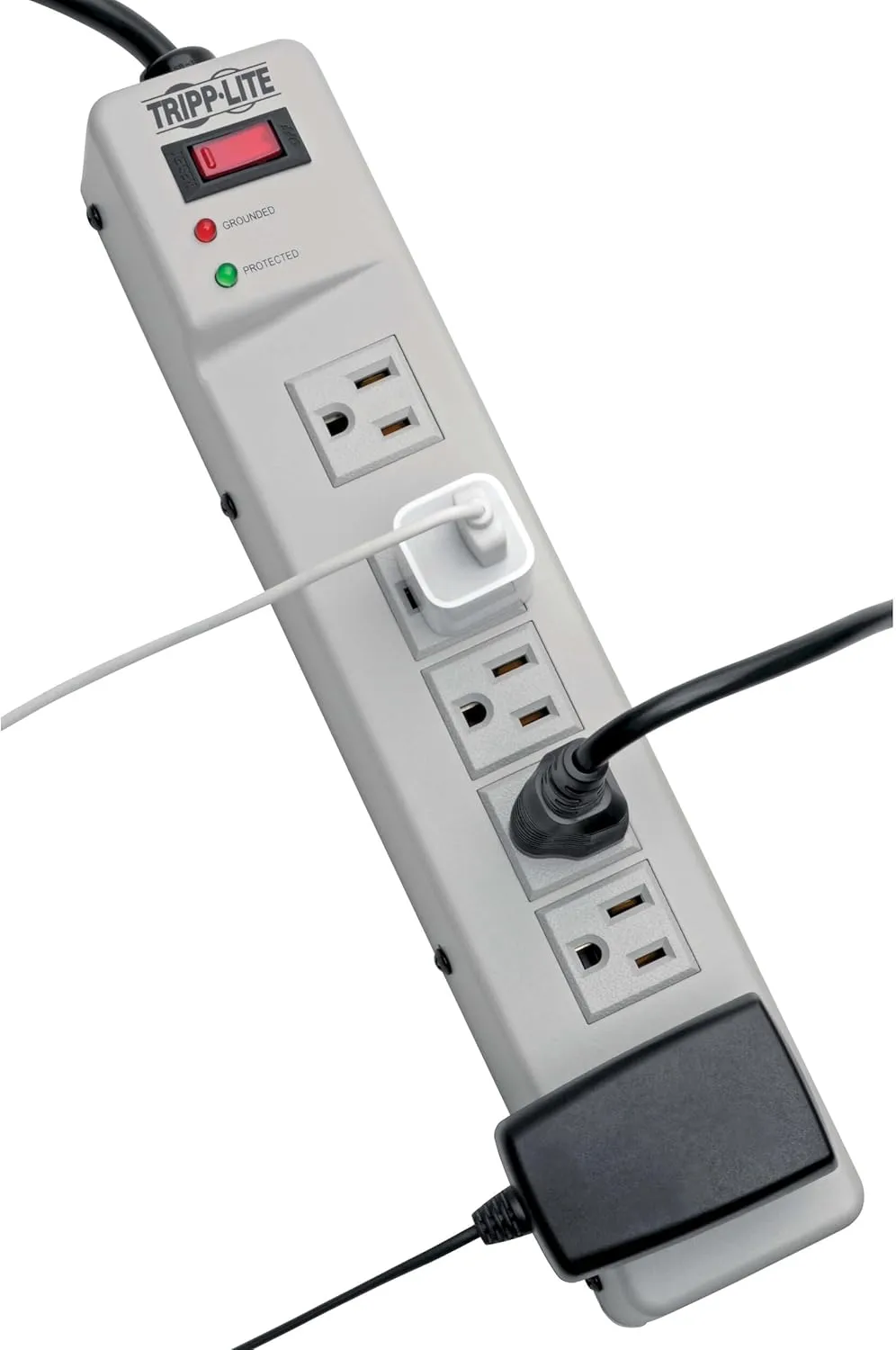 Tripp Lite 6 Right Angle Outlet Surge Protector Power Strip, 6ft Cord, Metal, TLM626, White