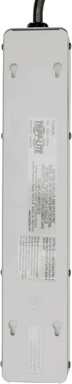Tripp Lite 6 Right Angle Outlet Surge Protector Power Strip, 6ft Cord, Metal, TLM626, White