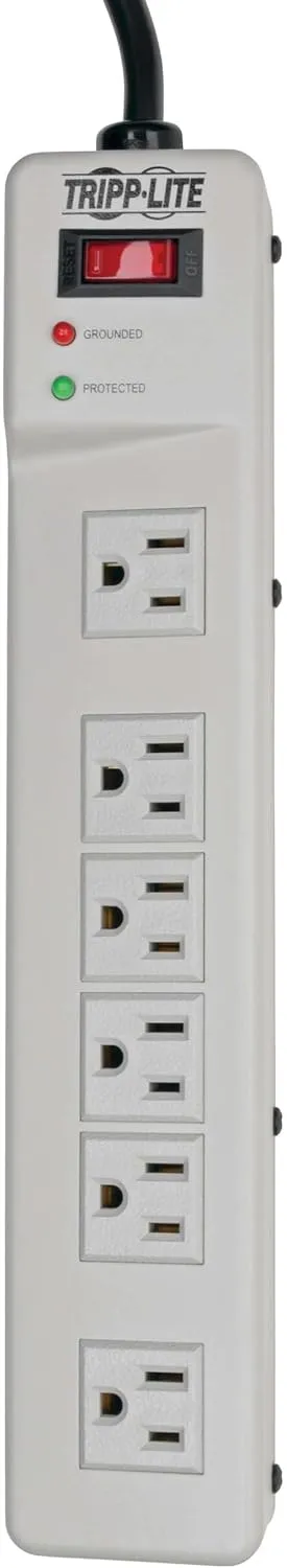 Tripp Lite 6 Right Angle Outlet Surge Protector Power Strip, 6ft Cord, Metal, TLM626, White