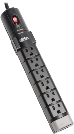 Tripp Lite 8 Outlet Surge Protector Power Strip, 6ft Cord Right Angle Plug, Tel/Modem, & $150K INSURANCE (TLP806TEL), Black