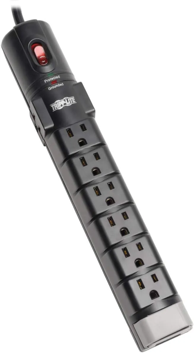 Tripp Lite 8 Outlet Surge Protector Power Strip, 6ft Cord Right Angle Plug, Tel/Modem, & $150K INSURANCE (TLP806TEL), Black