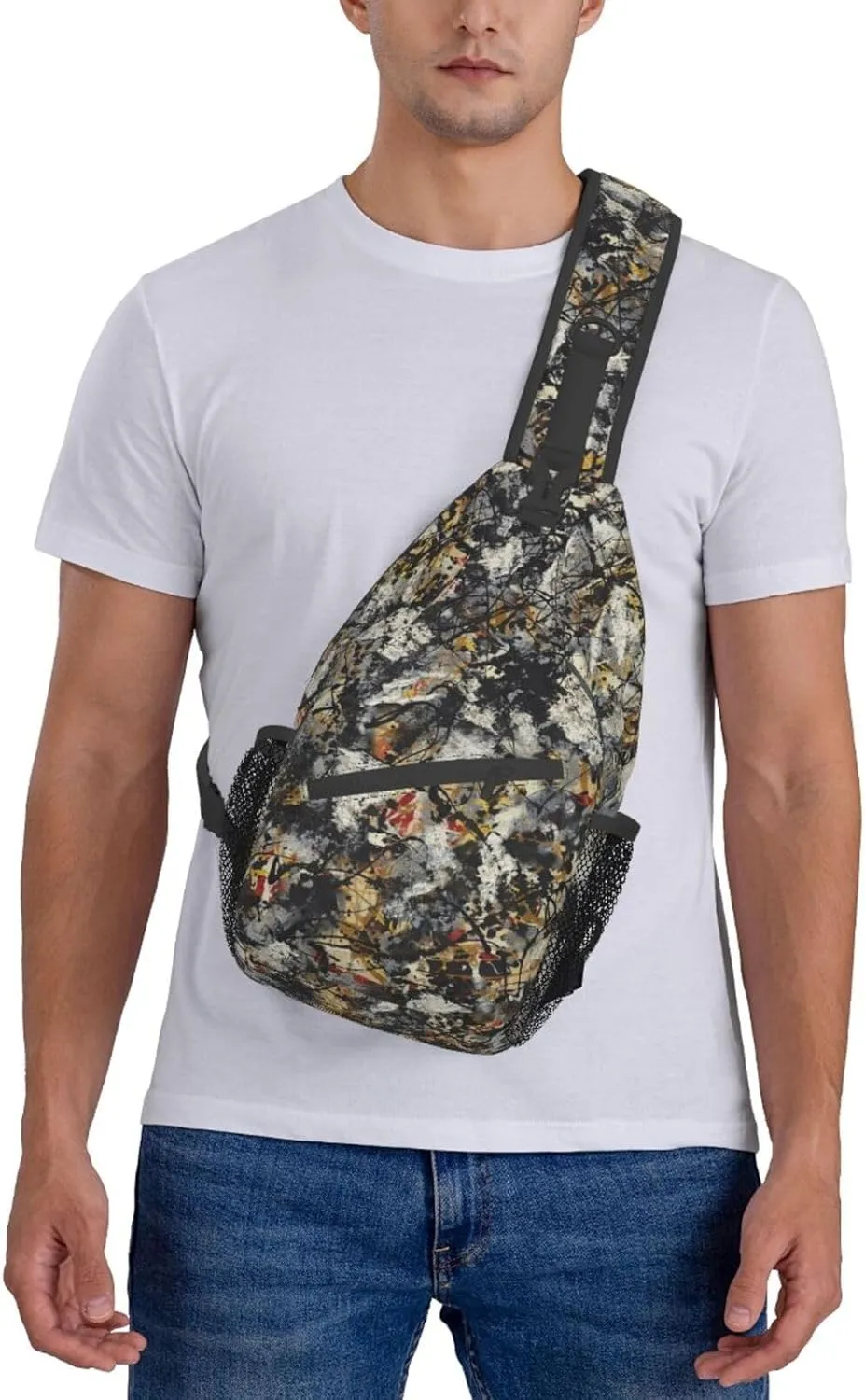 Trippy Rave Hippie Street Graffiti Abstract Art Black Sling Backpack Crossbody Sling Bag Casual Chest Bags Travel Hiking Daypack Shoulder Bag for Women Men