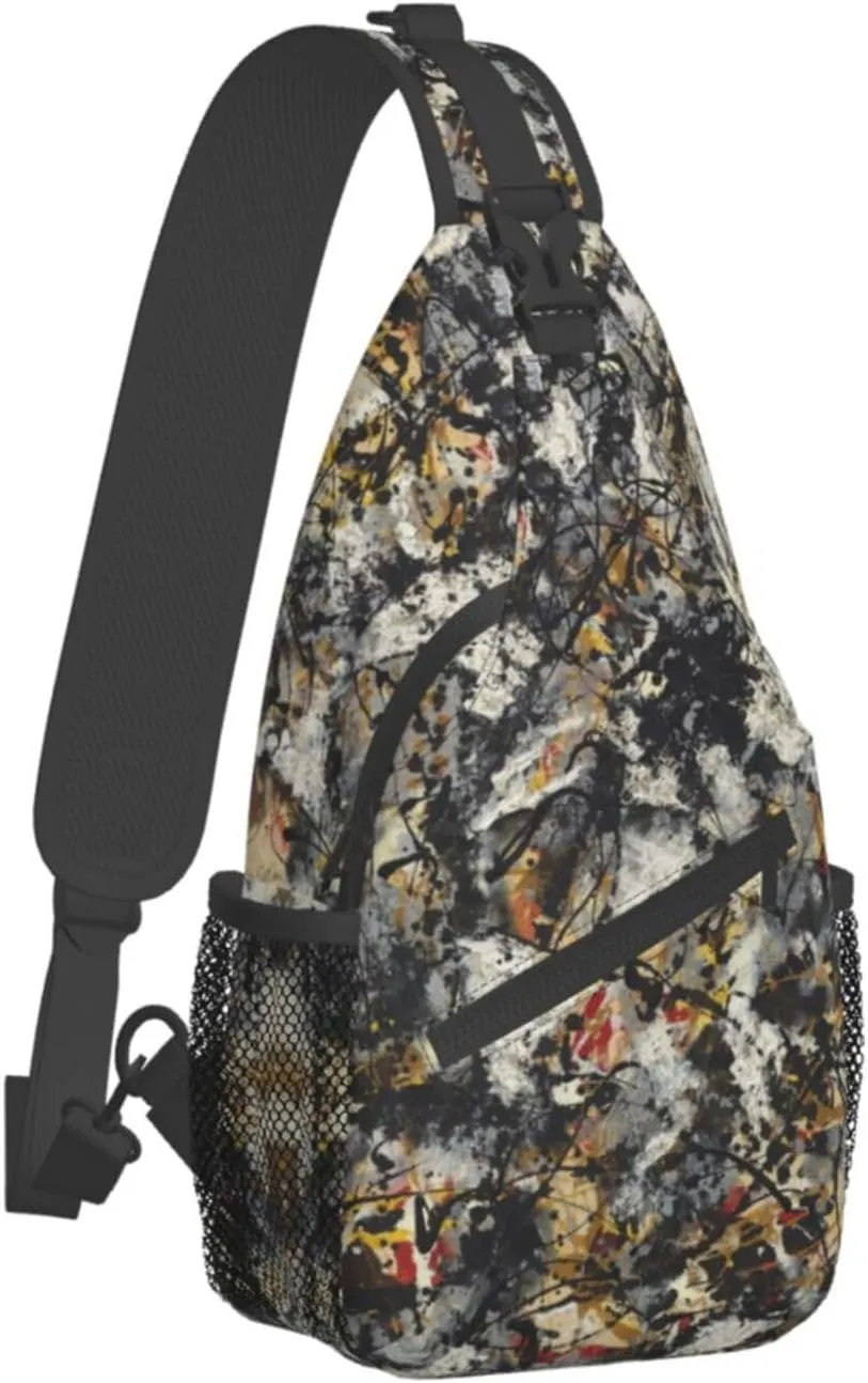 Trippy Rave Hippie Street Graffiti Abstract Art Black Sling Backpack Crossbody Sling Bag Casual Chest Bags Travel Hiking Daypack Shoulder Bag for Women Men