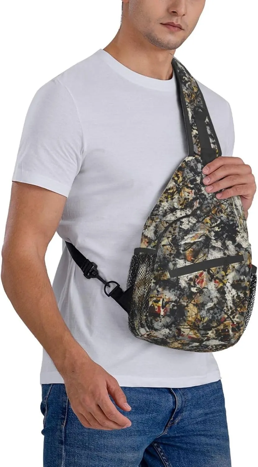 Trippy Rave Hippie Street Graffiti Abstract Art Black Sling Backpack Crossbody Sling Bag Casual Chest Bags Travel Hiking Daypack Shoulder Bag for Women Men