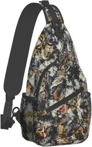 Trippy Rave Hippie Street Graffiti Abstract Art Black Sling Backpack Crossbody Sling Bag Casual Chest Bags Travel Hiking Daypack Shoulder Bag for Women Men