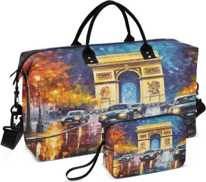 Triumphal Arch Paris Sports Gym Bag for Women Men Travel Duffel Bag Weekend Overnight Carry on Bag with Toiletry Bag Training Handbag for Swimming Yoga Workout Hospital Plane