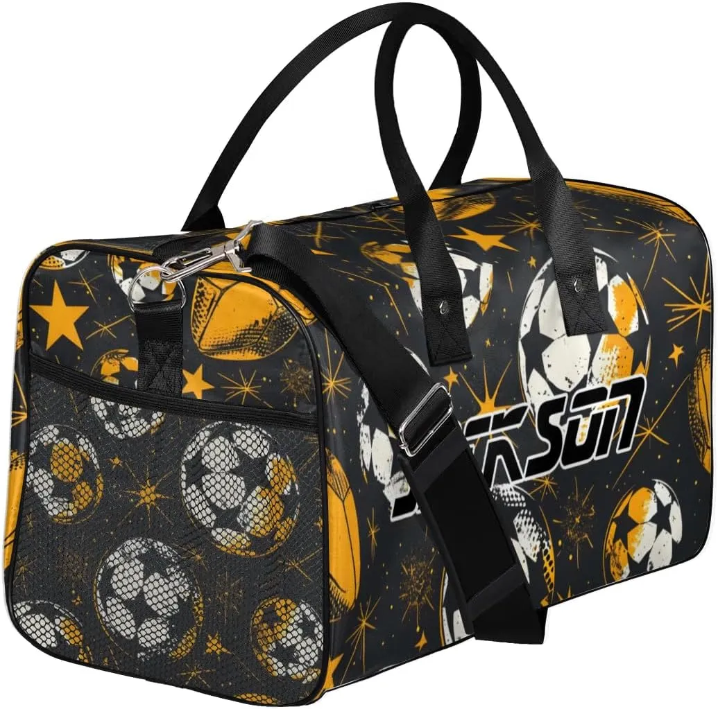 TropicalLife Personalized Sport Soccer Ball Duffel Bag Custom Name Gym Bags Carry On Travel Bag Weekender Overnight Bag for Women Men,