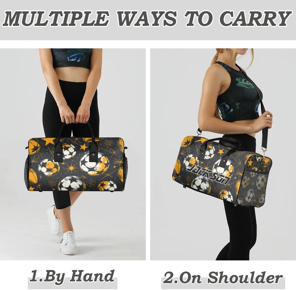 TropicalLife Personalized Sport Soccer Ball Duffel Bag Custom Name Gym Bags Carry On Travel Bag Weekender Overnight Bag for Women Men,