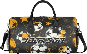 TropicalLife Personalized Sport Soccer Ball Duffel Bag Custom Name Gym Bags Carry On Travel Bag Weekender Overnight Bag for Women Men,
