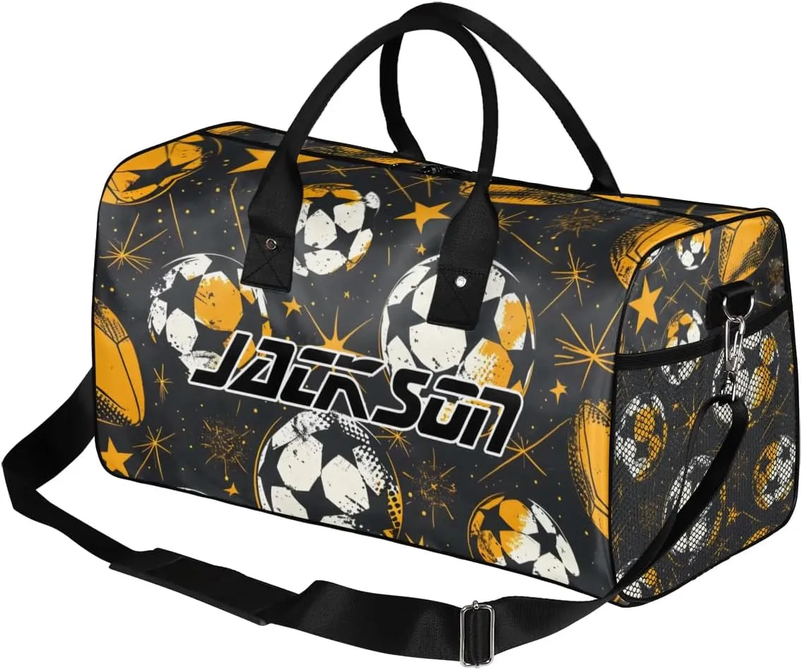 TropicalLife Personalized Sport Soccer Ball Duffel Bag Custom Name Gym Bags Carry On Travel Bag Weekender Overnight Bag for Women Men,