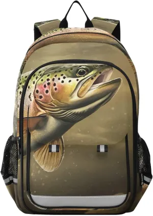 Trout River Jump Backpack for Women Men Travel Laptop Daypack Shoulder Bag Book Bag Daypack with Reflective Strip 12.9” × 17.7”
