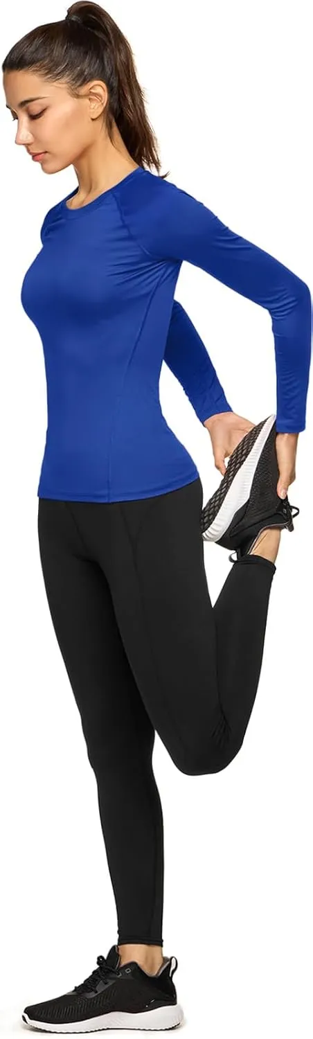 TSLA Women's Sports Compression Shirt, Cool Dry Fit Long Sleeve Workout Tops, Athletic Exercise Gym Yoga Shirts