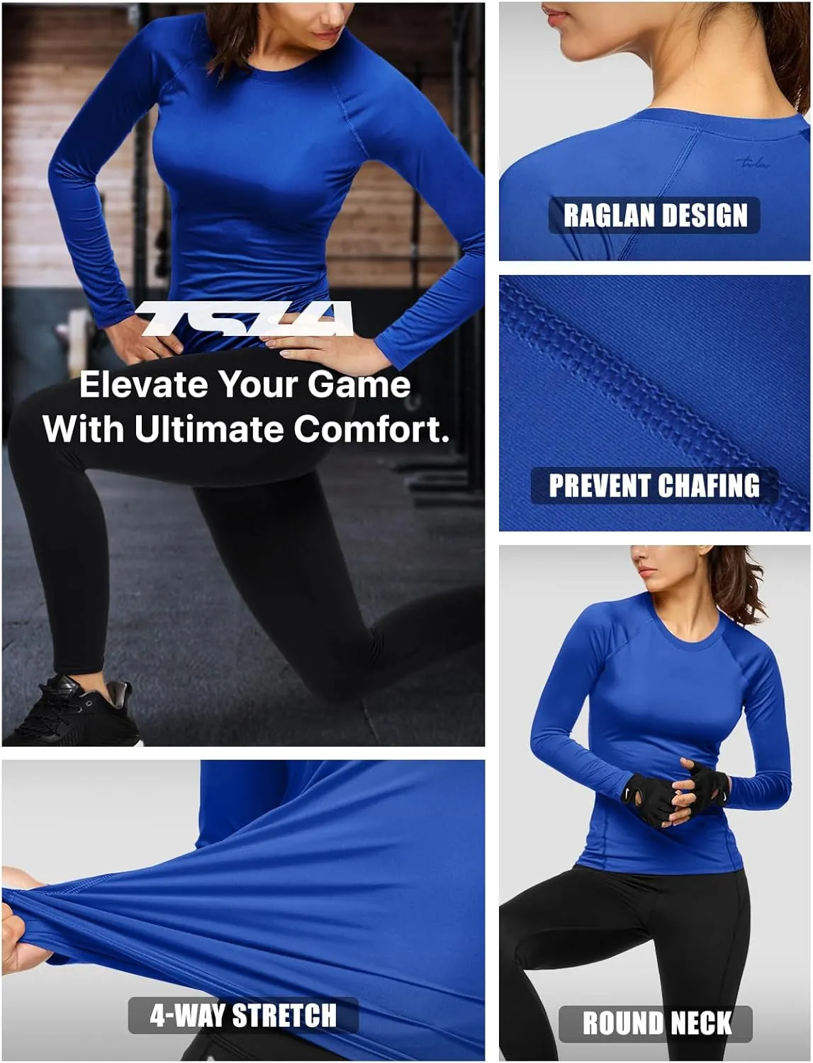 TSLA Women's Sports Compression Shirt, Cool Dry Fit Long Sleeve Workout Tops, Athletic Exercise Gym Yoga Shirts