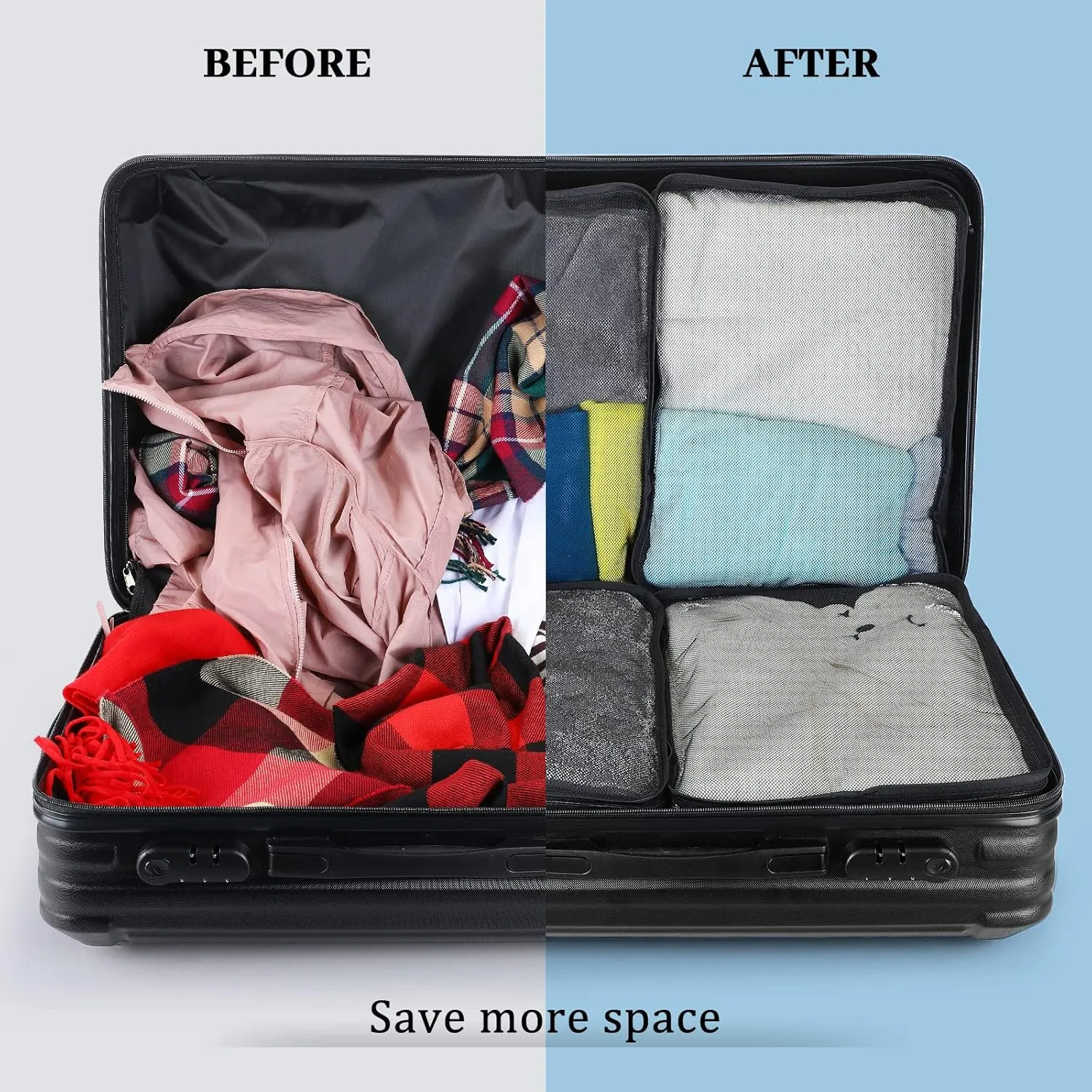 Tudomro 12 Pcs Large Packing Cubes Luggage Organizers for Suitcase Mesh Travel Organizer Bags Travel Packing Organizers for Traveling Camping Hiking
