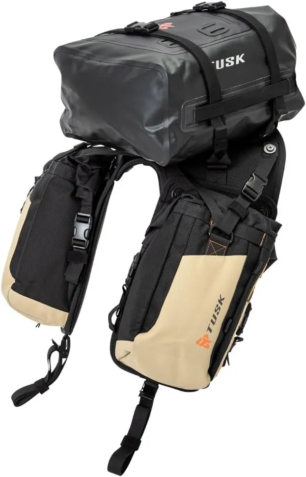 TUSK Excursion Rackless Luggage System w/Small Dry Duffel Tail Bag Standard Heat Shield Black/Tan