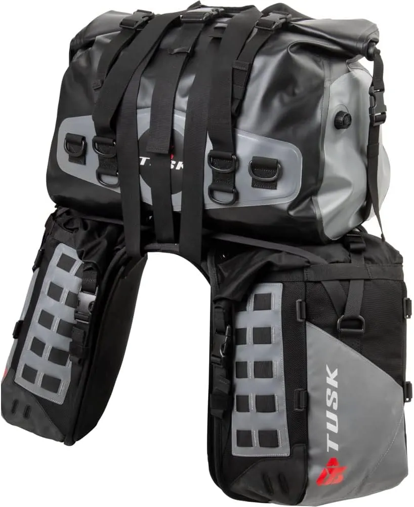 Tusk Highland X2 Rackless Luggage System w/Medium Dry Duffel Tail Bag KTM/Husky 690-701 Heat Shield Black/Grey