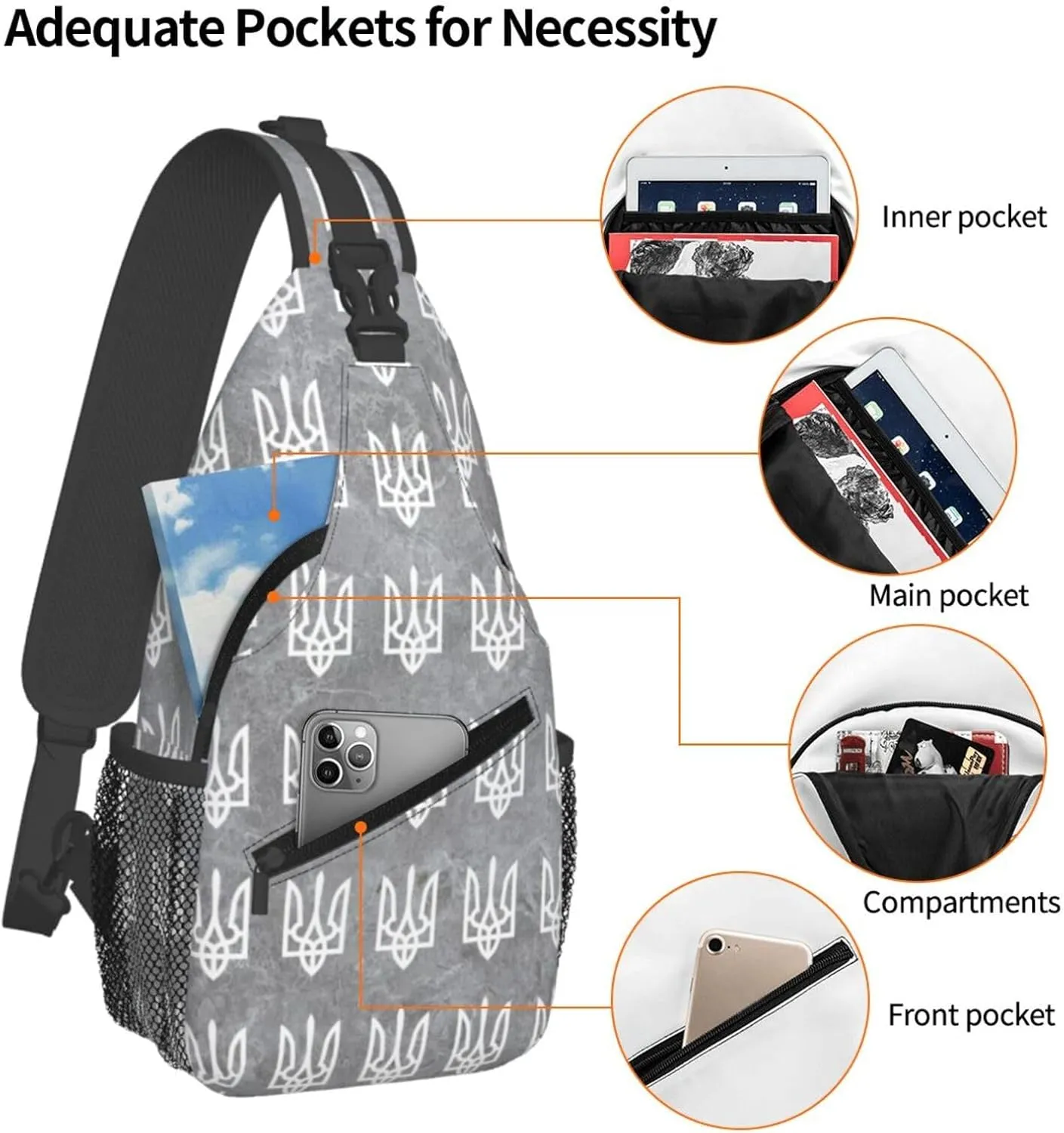 Ukraine Tryzub Proud Ukrainian Sling Bag Crossbody Backpack Shoulder Casual Daypack Bag for Men Women